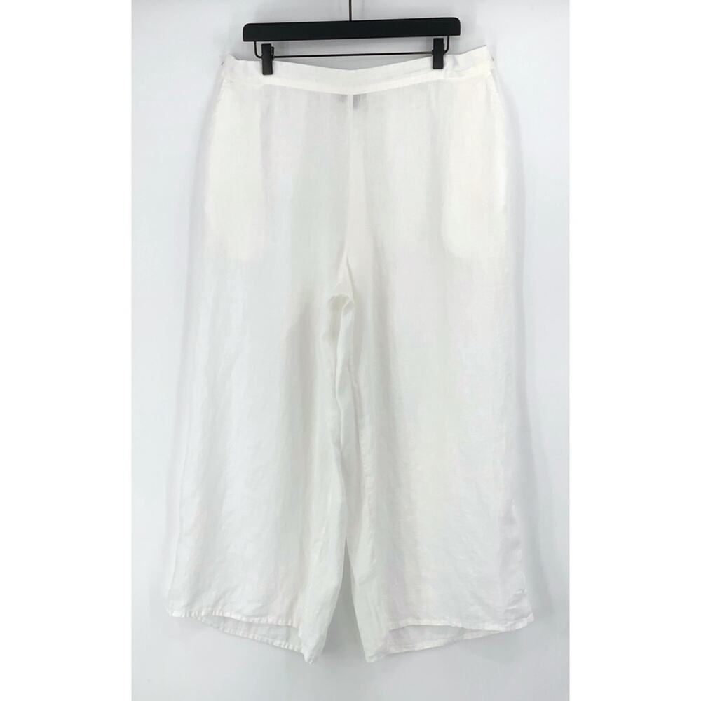 FLAX Wide Leg Linen Pants White L